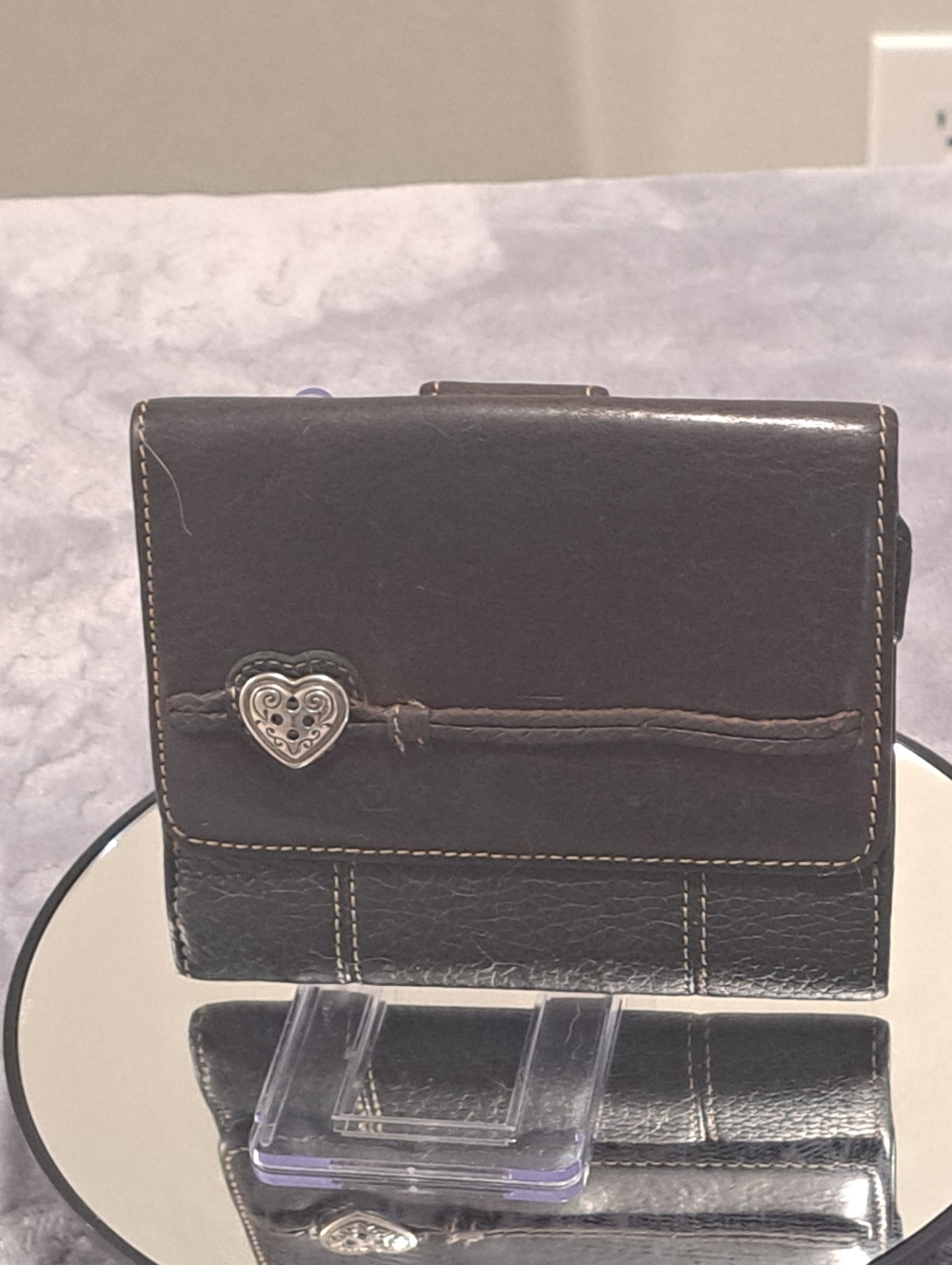Brighton  Black/Brown Leather Bifold Wallet with Silver Heart Accent